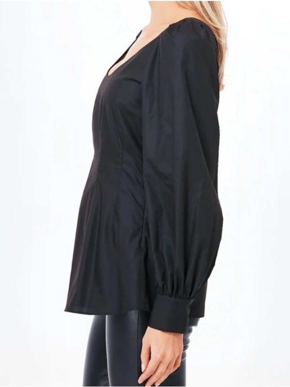 NWT Tuckernuck Pomander Place Dianne Black Blouse Sz M Fitted‎ Waist Puff Sleeve - Picture 4 of 14